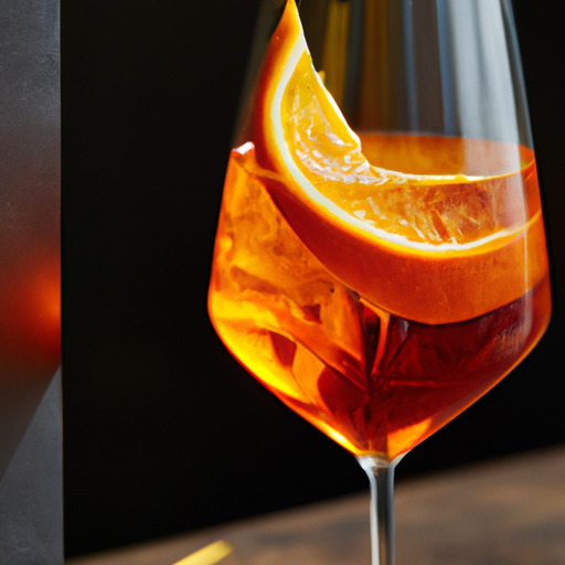 תמונה של אפרול שפריץ מסורתי מוגש בכוס עם פרוסת תפוז
